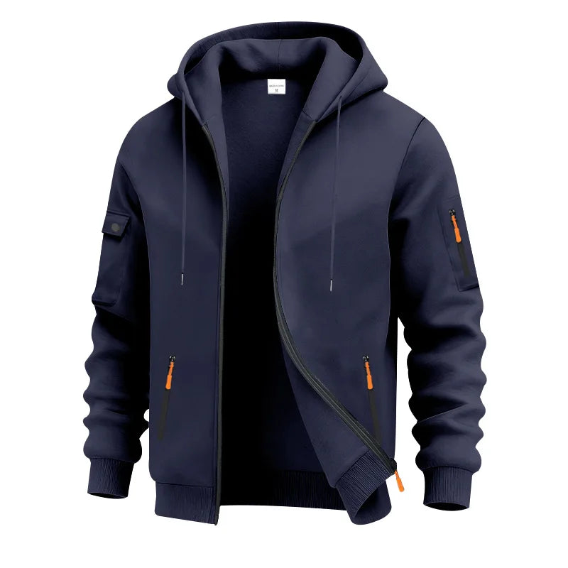 Autumn Winter New Men's Sweatshirt Jacket Loose Heavyweight Fleece Zipper Hooded Workwear Cardigan Casual Long Sleeve Sweatshirt