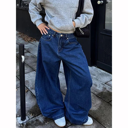 Women Blue Gothic Y2k Baggy Emo Jeans Harajuku Vintage Denim Trousers Aesthetic 2000s Style Oversize Boyfriend Jeans Pants 2025
