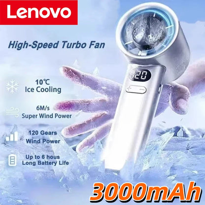 Lenovo LED Digital Display 3000mah Handheld Fan Electric Hand Fans Ice Compress High-Speed Cooling USB Rechargeable Portable Fan
