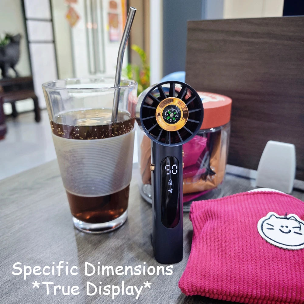 Portable Mini Hand Fan Built-in Compass 100 Gears LED USB Charging Long Lasting Fan for Outdoor Travel