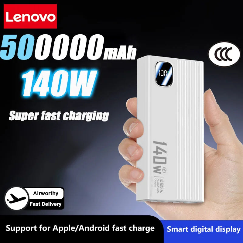 Lenovo 140W 500000mAh Power Bank Super Fast Charging Large Capacity Intelligent Digital Display Power Bank For IPhone For Xiaomi