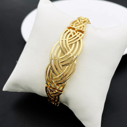 Fashion 18K Gold Plated Jewelry Set For Women Classic Design Woven Pattern Necklace Earrings Bracelet And Ring 4PCS Set Jewelry