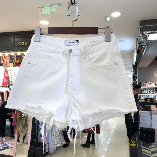 High Waist A-Line ort Jeans Women's Summer Thin Denim Pants Wide Leg Hot orts Student Versatile High Waist orts