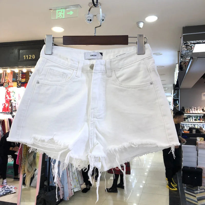 High Waist A-Line ort Jeans Women's Summer Thin Denim Pants Wide Leg Hot orts Student Versatile High Waist orts