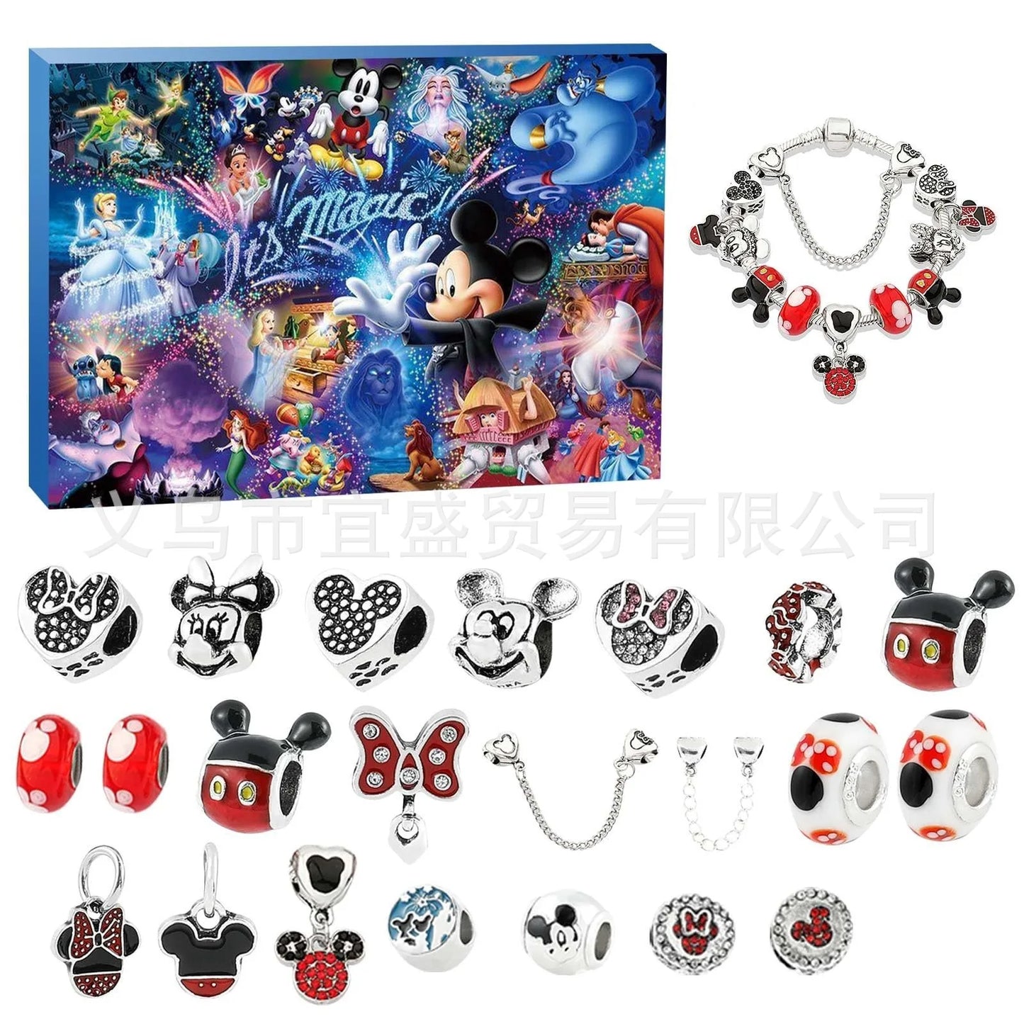 Disney Stitch Mickey Mouse Adventskalender-Armbänder, 24 Tage Countdown, DIY-Schmuckherstellung, süßes Weihnachtsgeschenk