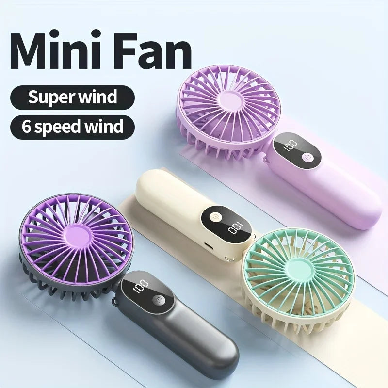 Portable USB Fan 6 Speed Digital Display Foldable 3-in-1 Handheld Neck Desk Fan for Outdoor Travel Home Office Cooling