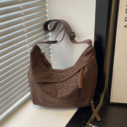 Women Fashion Leopard Print Crossbody Bag Large Capacity Hobo Shoulder Bag for Daily Commuter Multi Pocket Armpit Tote Bag