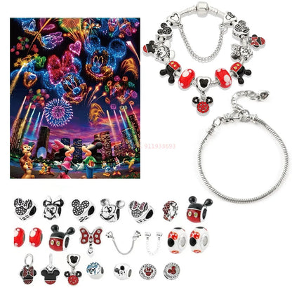 Disney Stitch Mickey Mouse Adventskalender-Armbänder, 24 Tage Countdown, DIY-Schmuckherstellung, süßes Weihnachtsgeschenk