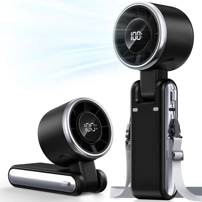 Handheld Fan Portable Foldable USB Rechargeable, Ultra Quiet 5-speed Adjustable, 1200mAh Battery (10 Hours Running Time)