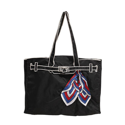 Japanese Nylon Silk Scarf Embroider Tote Bag Large Capacity Fashion Shoulder Bag for School Work Shopping Retro Handbag 2025 NEW