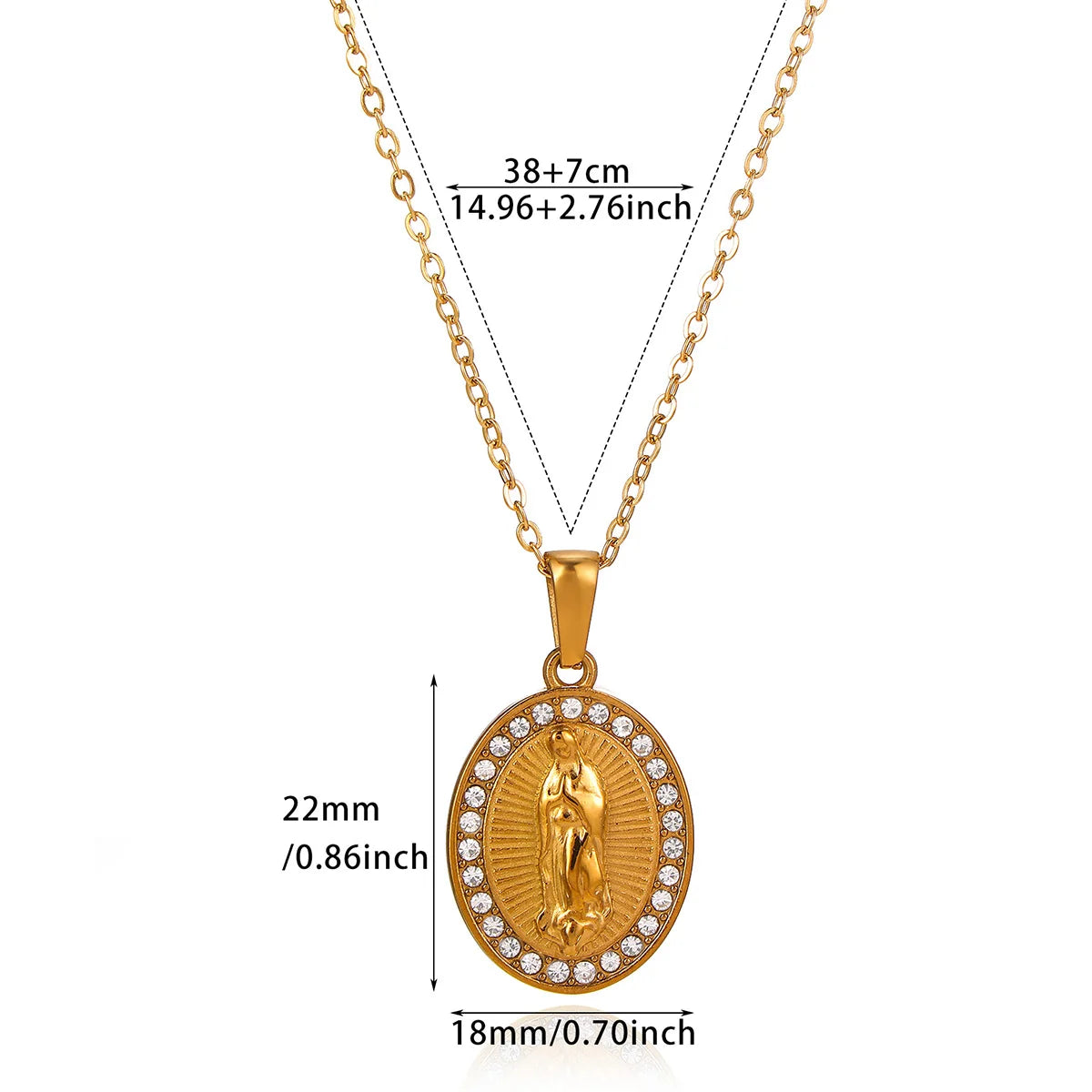 Virgin Mary Pendant With Diamonds Necklace For Women Gold Color Medal Charm Stainless Steel Religious Punk Jewelry Easter Gift