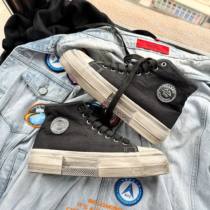 Casual canvas men's shoes Trendy and versatile designer styles Fashion Party Personalized shoes for young people Thick soled