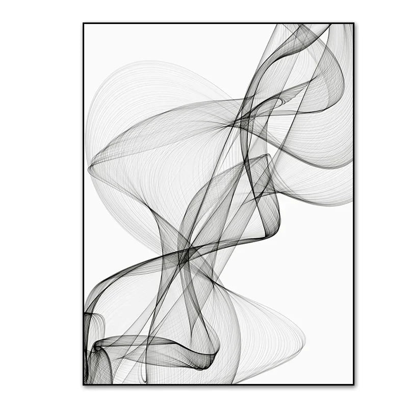 Canvas Prints Paintings Interior Wall Art Minimalist Black White Abstract Wavy Lines Poster Pictures for Living Room Home Decor