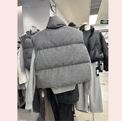 2025 Korea Chic Streetwear Personalized Vest Short Parkas Casual Elegant Coat Advanced High Street Moda All-match Women Jacket