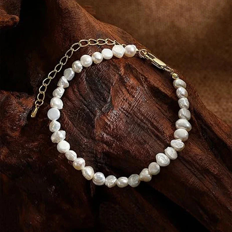 Hengsheng 6-7mm Baroque Natural Freshwater Pearl Bracelet 18cm Length Adjustable Anklets Bracelets for Women Jewelry Gift