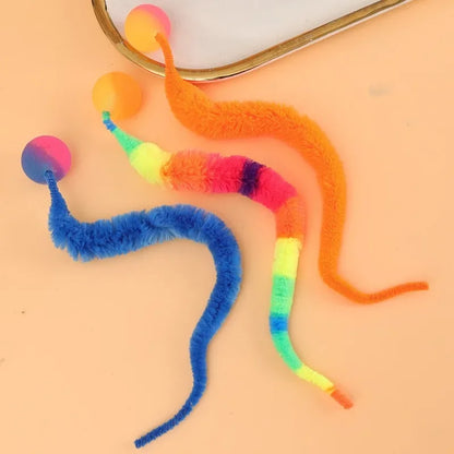 20-1Pcs Cat Interactive Toys Colorful Noctilucent Bouncing Balls Indoor Floor Cat Worm Caterpillar Elastic Toy Pet Supplies