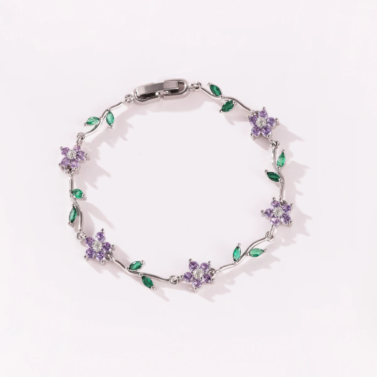 Elegant Multiple Color Flower Charm Zircon Branch Leaf Bracelet Dopamine Niche Sense 18K Gold Plated Women's Bangle Gifts