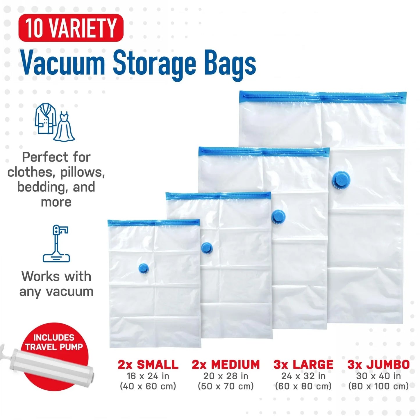 Vacuum Storage Bags, 15-Pack Space Saver Vacuum Storage Bags, Vacuum Seal Bags for Clothing, Clothes, Comforters and Blankets