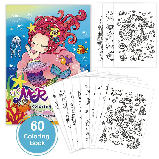 60 Sheets Mermaid Unicorn Dinosaur Themes Coloring Book for 4-8 Year Olds Cartoon Graffiti Kids Painting Drawing Ideal Gifts