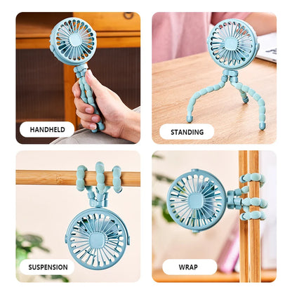 Octopus shape handheld fan standing, hanging and winding 4 forms night light design rechargeable long battery life mini student