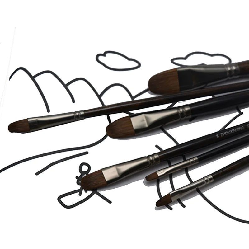 6pcs/Set artist paint brushes wood long rod Oil Paint weasel hair  Water Color Painting Acrylics Brush Art Drawing for Supplies