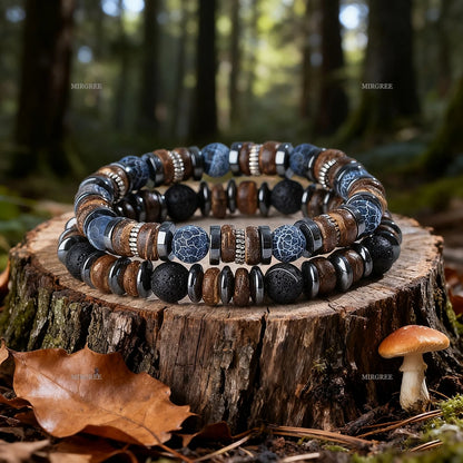 2pcs Men's Natural Stone Bead Bracelet Set, Handmade Retro Outdoor Style Men's Jewelry, Men's Gift