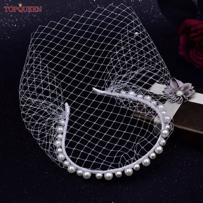 TOPQUEEN VA12 Wedding Birdcage Veil Bridal Blusher Veil White Headband Veil for Bridal Fascinators Black Face Net Mask Bachelore