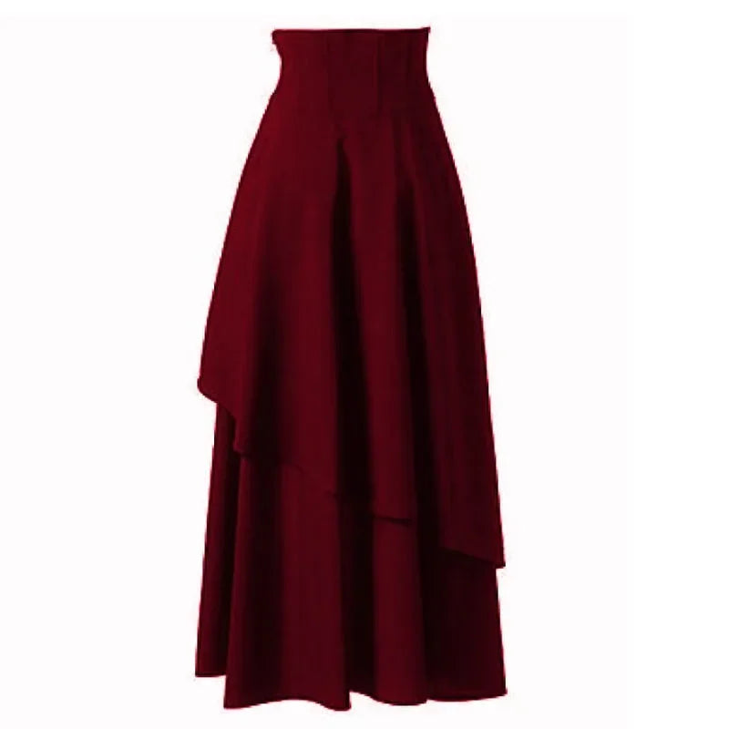 High Low Skirt Gothic Punk Lace Up Cincher Maxi Skirt Rock Hippie Pirate Draped Outfit Halloween Costume For Women