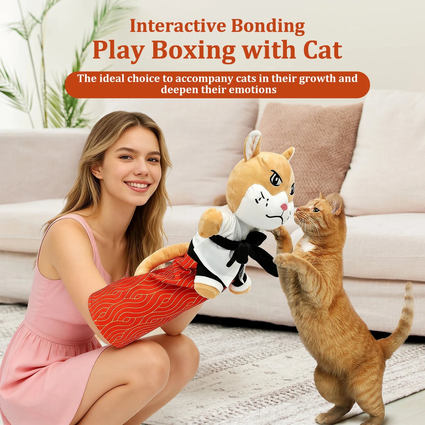 Karate Kitty Puppet Interactive Cat Wrestling Glove with Full Coverage Arm Protection Design Soft Kitten Toy Puppet Pet Supplies
