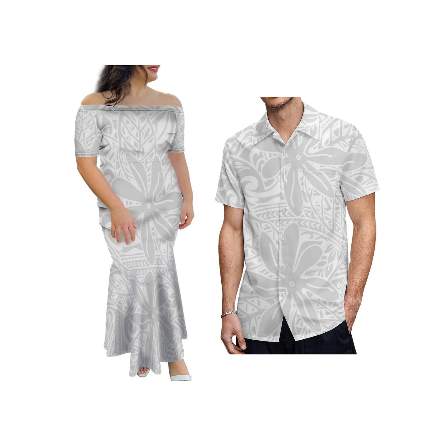 Wholesale Brand New 8XL Women Polynesian Tribal Sublimation Print  Mermaid Dress One-Shoulder Fishtail Skirt Dress