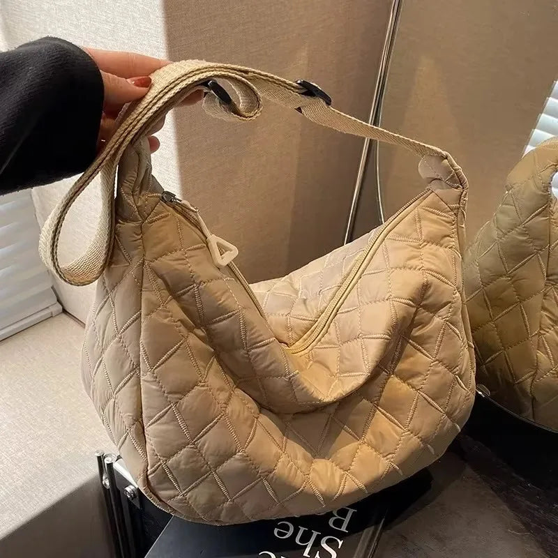 Women's Vintage Nylon Shoulder Underarm Bag Female Casual Waterproof Crossbody Hobo Bags for Lady Quilted Large Capacity Handbag