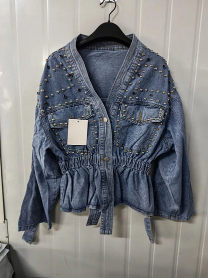 Vintage Loose Casual V Neck Women Denim Coat Simple Spring Autumn 2026 New All Match Women Jean Jackets Korean Style Chic Tops
