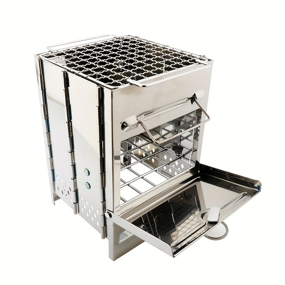 Portable Stainless Steel Mini Firewood Stove - Compact Outdoor Cooking Stove for Camping, Picnic & BBQ with Carry Bag