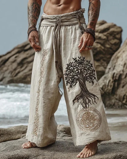 Men's Viking Nordic Sun Art Knot Tribe Celtic Rune 3D Printed Casual Pants Drawstring Straight Leg Pants Summer Beach Pants