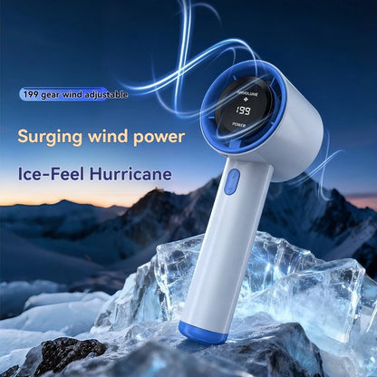 2026 New Portable Handheld Small Fan, 199-Speed Stepless High-Speed Intelligent Digital Display USB Charging Small Fan