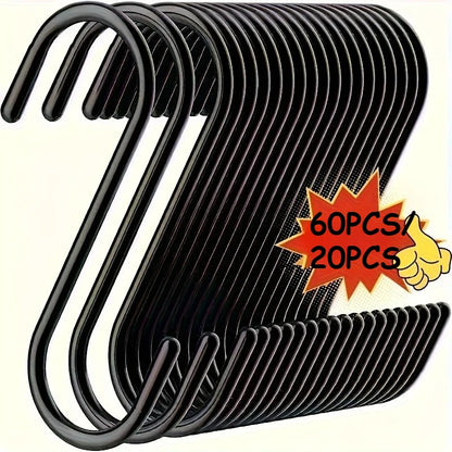 60/20pcs Heavy-Duty Stainless Steel S-Hooks - For Kitchen, Garden, Wardrobe & Plant Organization - Utility Hooks, Party