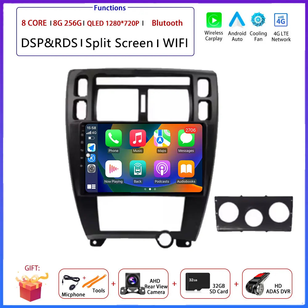Player GPS Navigation Carplay Auto Android 16 For Hyundai Tucson 2004 -2009 Car Radio Multimedia Stereo Video