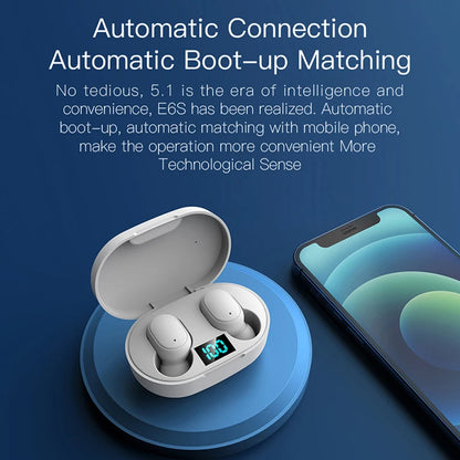E6S Digital Display Wireless Earphones Noise Canceling Waterproof Earbuds in-Ear Stereo Sport Headphone with Charging Case Box