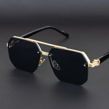 Men's Metal Sunglasses Square Half Frame Rice Nails Casual Trend Glasses Personality Retro Fashion Outdoor Sports Eyeglasses