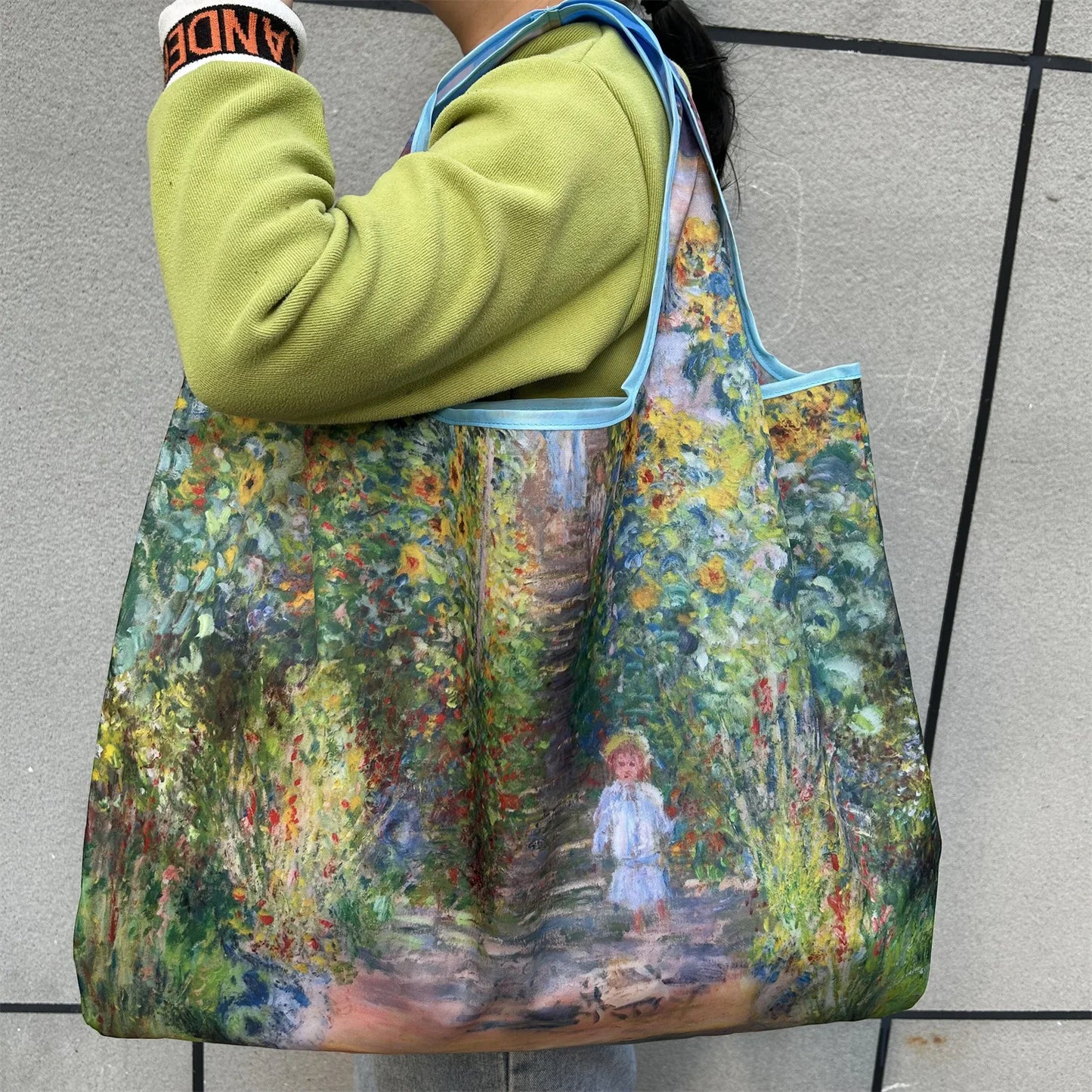 Chic Iris Flower Large Tote Bag Foldaway Convenience Nylon Shopping Bag with Shoulder Strap Lightweight Machine Washable