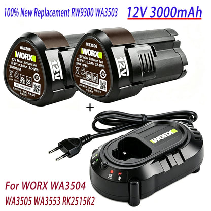 100% New 12V 3000mAh RW9300 WA3503 Replacement Li-ion Battery For Worx WA3504 WA3505 WA3553 RK2515K2 Cordless Tool Power Battery