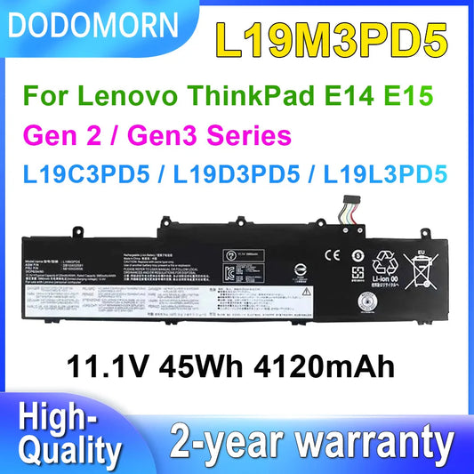 For Lenovo ThinkPad E14 E15 Gen 2 3 Laptop Battery Compatible with L19M3PD5 L19C3PD5 L19D3PD5 L19L3PD5 SB10X02591 5B10X02606