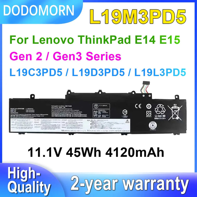 For Lenovo ThinkPad E14 E15 Gen 2 3 Laptop Battery Compatible with L19M3PD5 L19C3PD5 L19D3PD5 L19L3PD5 SB10X02591 5B10X02606