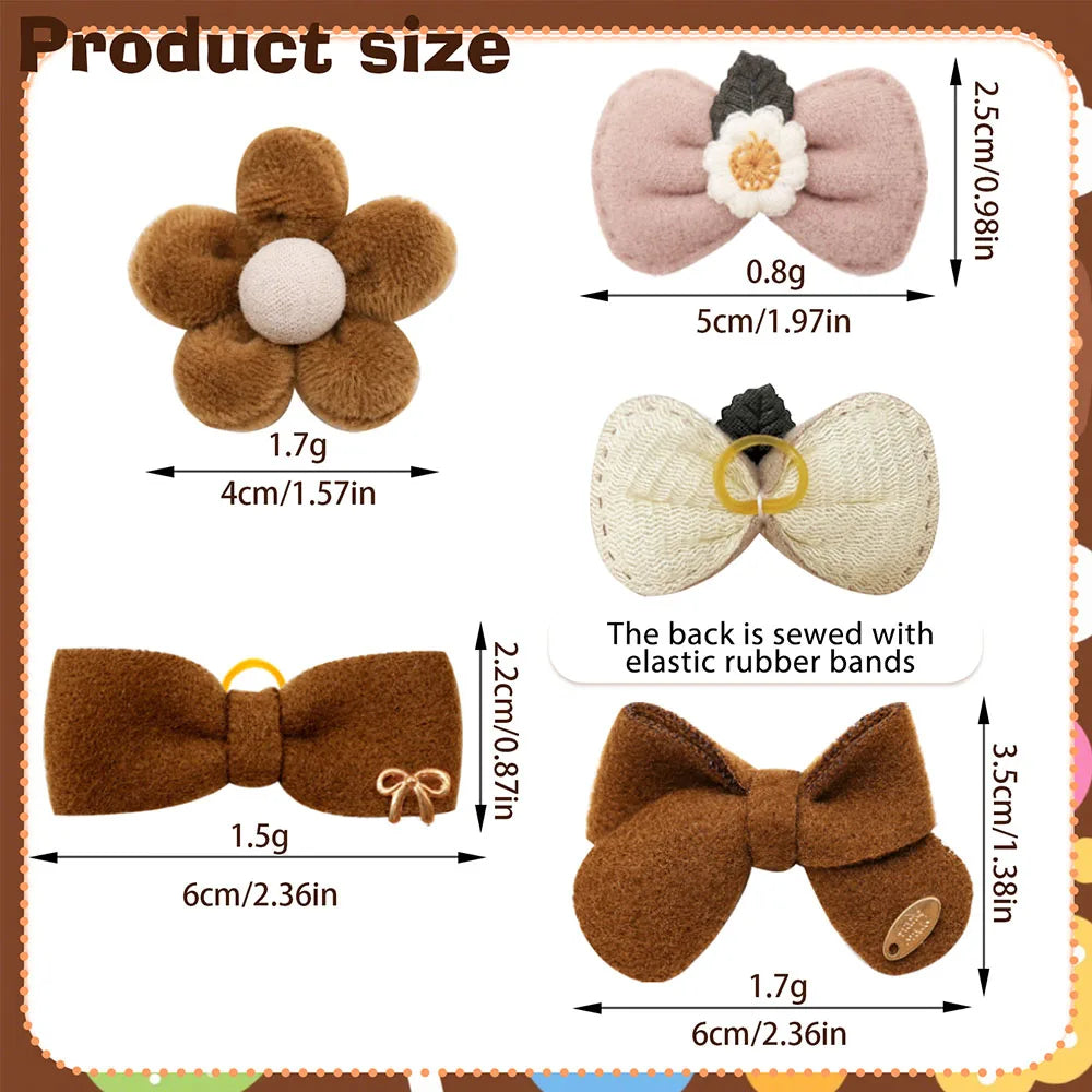 10PCS 2025New Dog Hair Accessories Brown Style Dog Bows With Rubber Bands Handmade Puppy Bowknots Pet Supplies For Dogs