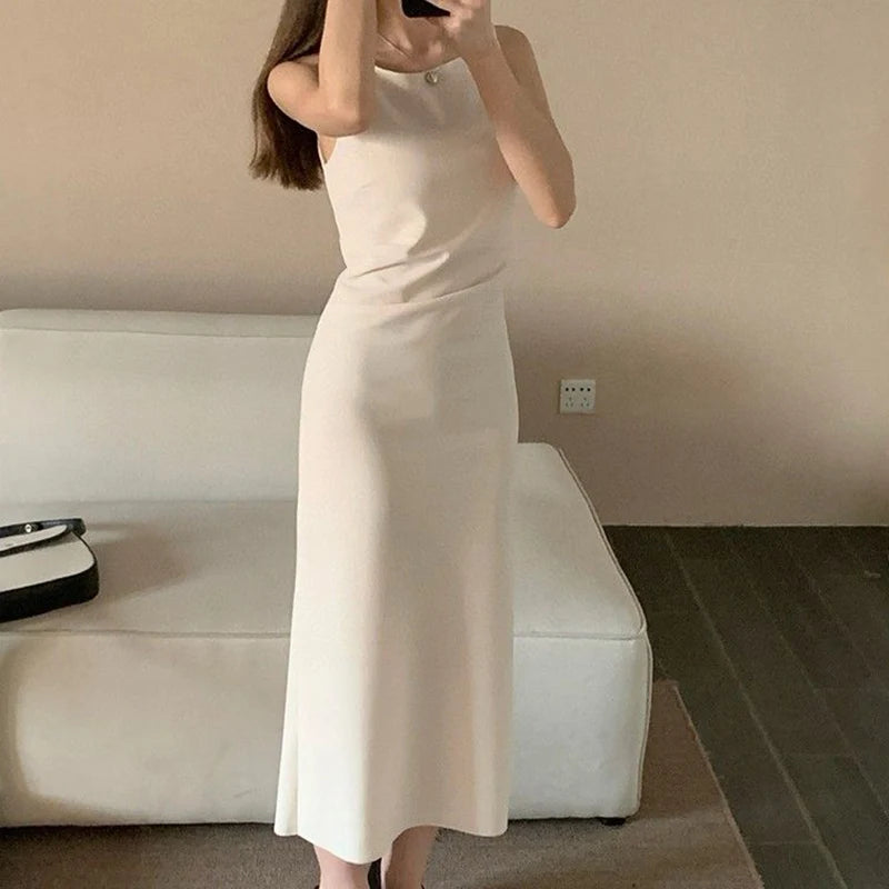 New Summer Women Sexy Skinny One Shoulder Dress Lady Solid Color Wrap Hip Skirts Female Korean Concise Party Slim Fit Long Dress