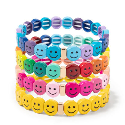 2024 New Enamel Bracelets For Women Happy Beaded Elastic Bangle Hand Accessory