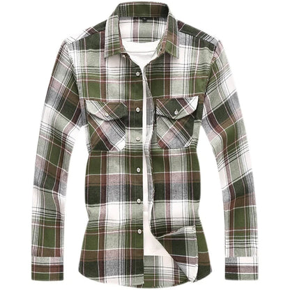 2026 New Men's Long Sleeved Plaid Shirt, with Two Chest Pockets Single Breasted Lapel Cotton Shirts Big Size Male Top Chemise
