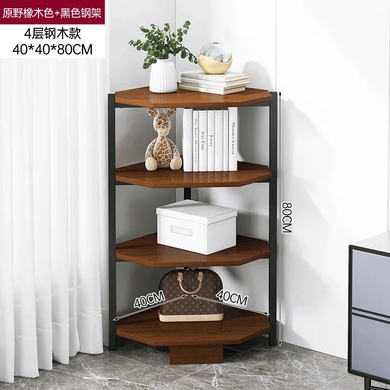 Triangular Multi-Layer Shelf, Corner Cabinet Design, Floor-to-Ceiling Storage, Living Room/Bedroom Bookshelf, Space-saving Layer