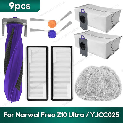 Compatible for Narwal Freo Z10 Ultra / YJCC025 Accessories Roller Brush Hepa Filter Dust Bag Mop Cloth