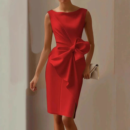 Vestidos Sexy Sleeveless Hollow Summer Dress Woman 2025 Spring Elegant O Neck Bowknot Slim Party Dress Casual Solid Mini Dresses